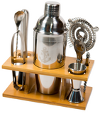 Stock Harbor 9 Piece Stainless Steel Bartender Set with Bamboo Base Cocktail Set