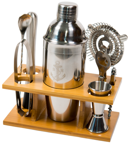 Stainless Steel Wood Storage Stand Cocktail Shaker Set Jigger Mixing Spoon  Tong Bars Mixed Drinks Bartender