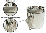 S H Stock Harbor 3 Liter Insulated Double Wall Stainless Steel Ice Bucket, Tongs Storage and Sealed Lid